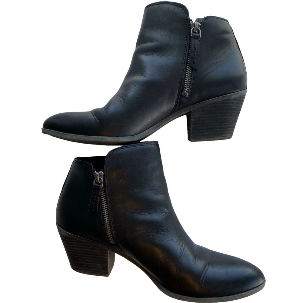 FRYE JUDITH Black Double Zip Leather Stacked Heel Ankle Boots Booties Size 9.5 - Picture 2 of 12